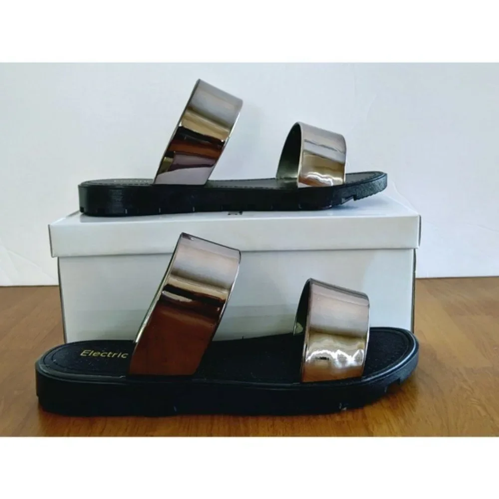 Silver Metallic Electric Karma Slides